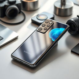 A stunning, high-resolution image of the Samsung Galaxy S24 Ultra smartphone, showcasing its sleek design, featuring a premium glass and metal body with rounded edges