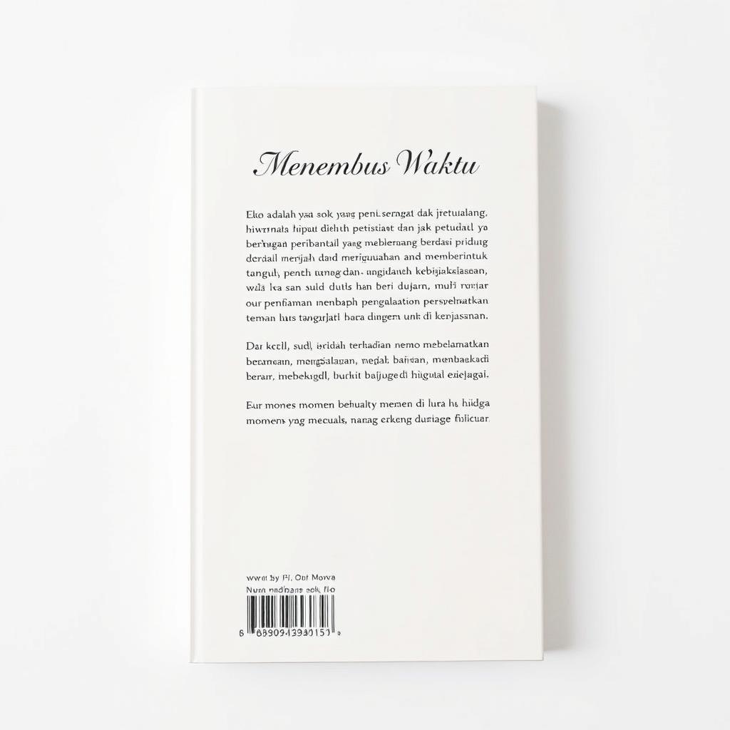 The back cover of the book 'Menembus Waktu' featuring a clean white background