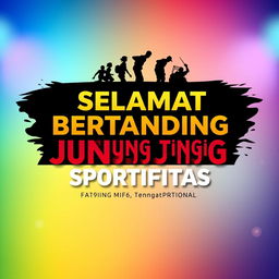 An elegant banner design for a sporting event with the phrase 'SELAMAT BERTANDING JUNJUNG TINGGI SPORTIFITAS' prominently displayed