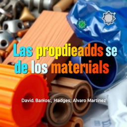 A vibrant and educational video thumbnail showcasing the title 'Las propiedades de los materiales' prominently in bold, colorful typography