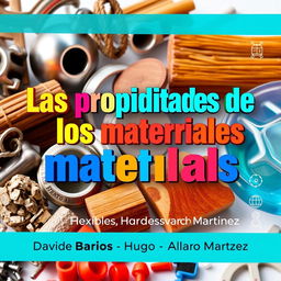 A vibrant and educational video thumbnail showcasing the title 'Las propiedades de los materiales' prominently in bold, colorful typography