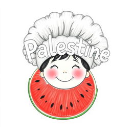 A whimsical drawing featuring a young girl's face wearing a large, fluffy cooking hat, with a cheerful expression