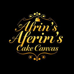 A luxurious and attractive logo design for a bakery named 'Afrin's Cake Canvas'