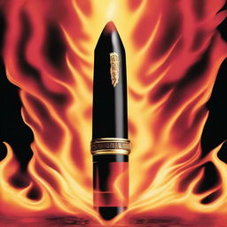 This image is a high-quality book cover featuring a fountain pen at its center, fully enveloped in a blaze of fire