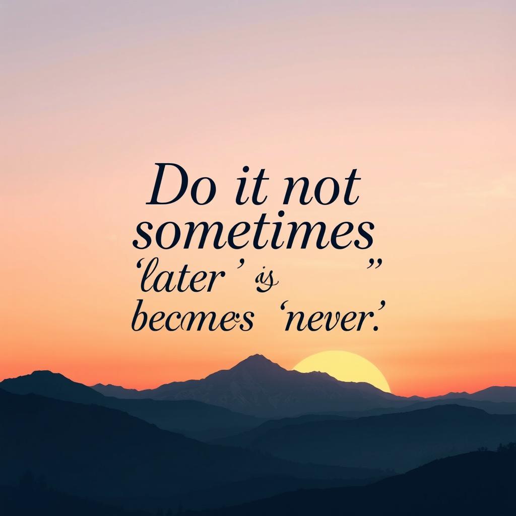 A beautifully designed wallpaper featuring the quote "Do it not sometimes 'later' becomes 'never'