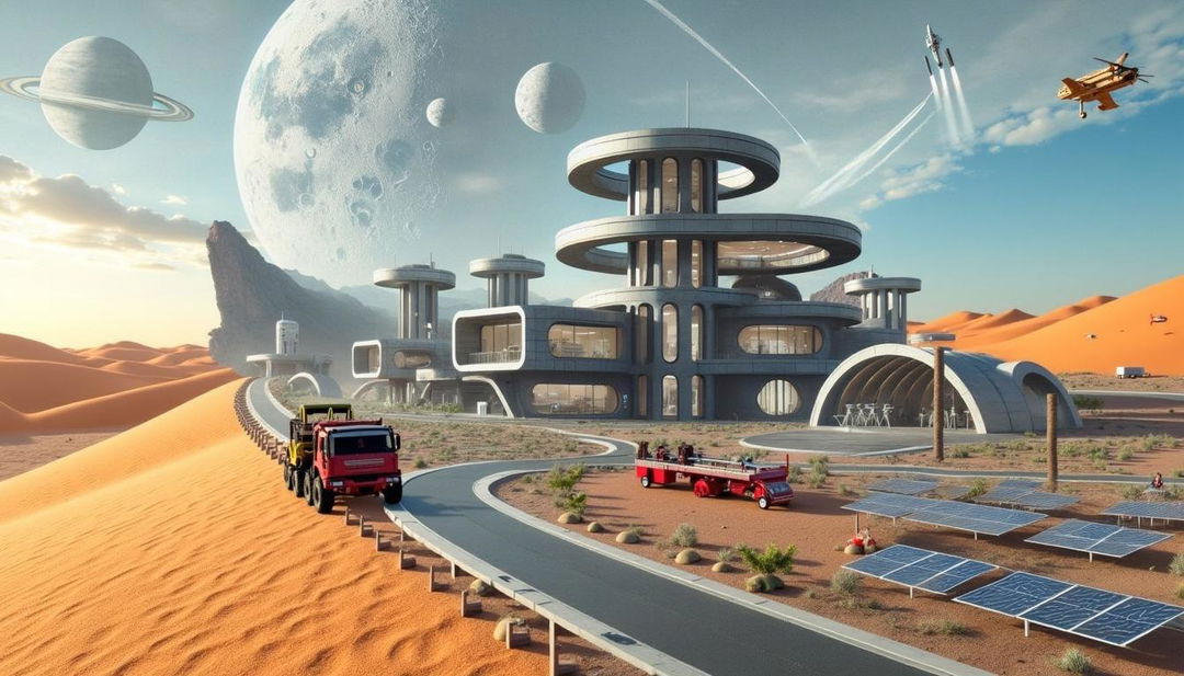 A futuristic Mars landscape featuring advanced architecture, with smooth, rounded buildings that have a sleek design