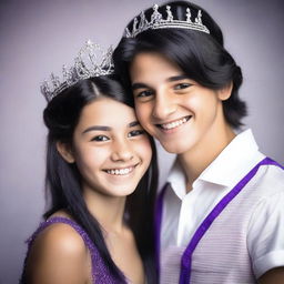 A realistic, high-quality photograph of a 14-year-old British girl with shoulder-length black hair highlighted by a purple stripe