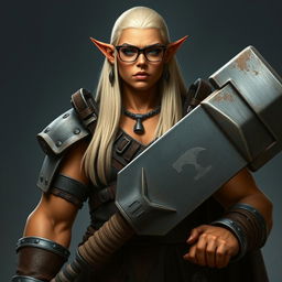 A tall orc paladin with an extremely muscular physique and terracotta-colored skin