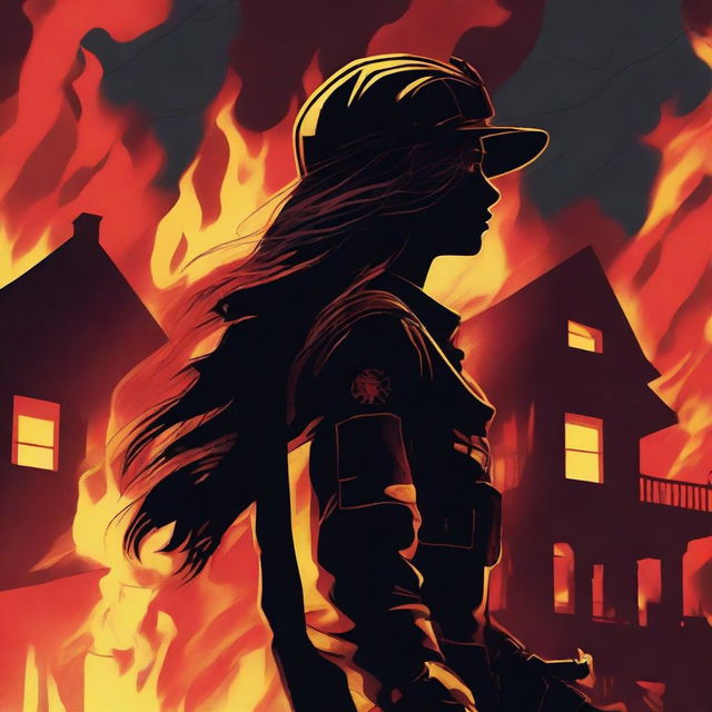 A high-quality digital art image featuring a woman with long hair, donned in a firefighter uniform