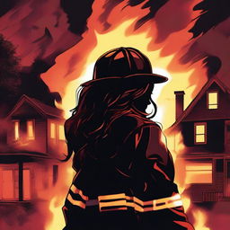 A high-quality digital art image featuring a woman with long hair, donned in a firefighter uniform