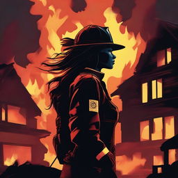 A high-quality digital art image featuring a woman with long hair, donned in a firefighter uniform