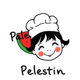 A stylized drawing of a little girl's face with a cheerful expression, wearing a white cooking hat