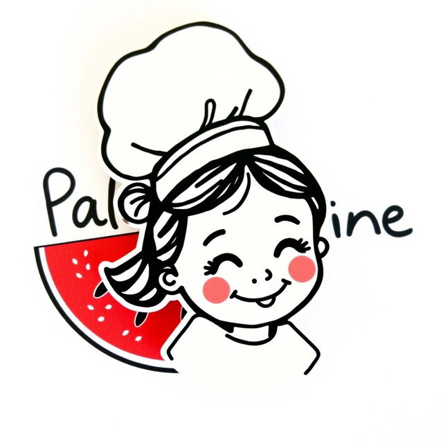 A stylized drawing of a little girl's face with a cheerful expression, wearing a white cooking hat