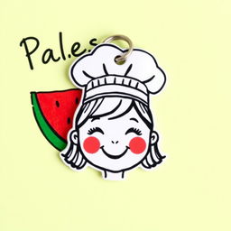 A stylized drawing of a little girl's face with a cheerful expression, wearing a white cooking hat