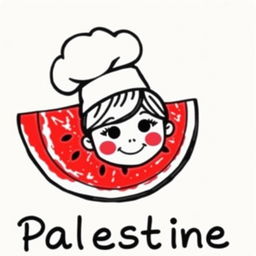 A stylized drawing of a little girl's face with a cheerful expression, wearing a white cooking hat