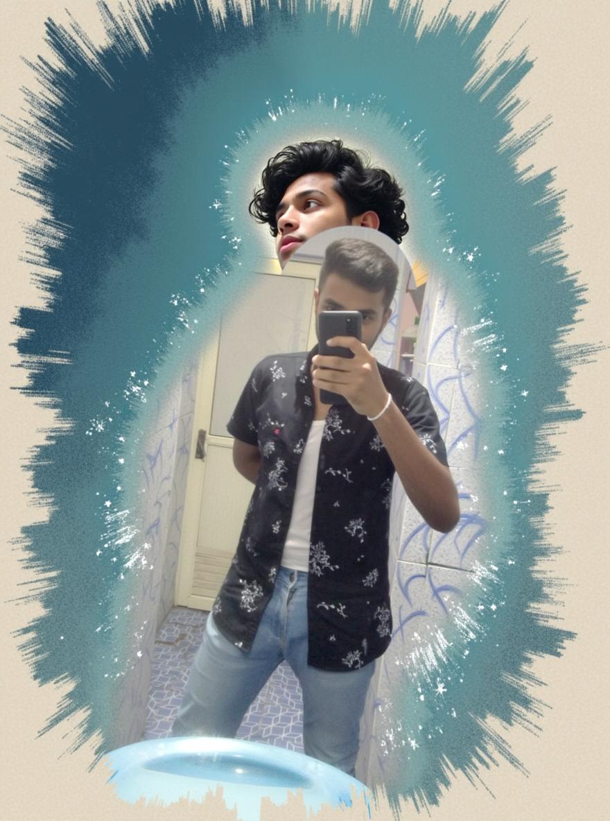 A person standing in front of a mirror, taking a selfie with a confident stance