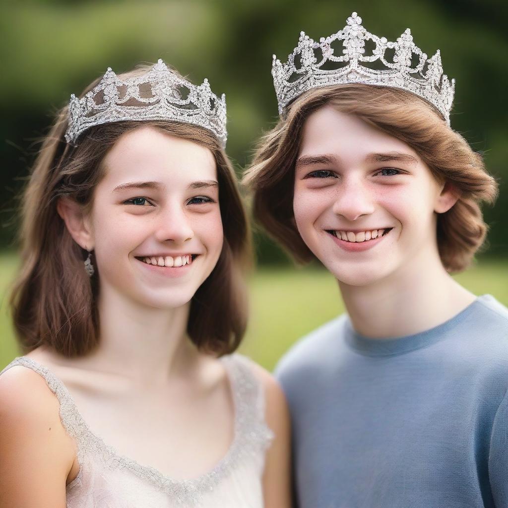 A realistic, high-quality photograph of a 14-year-old British girl with shoulder-length brown hair