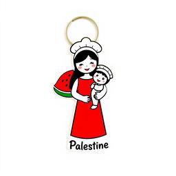 A stylized drawing of a mother holding her daughter in her arms, with the daughter wearing a white cooking hat