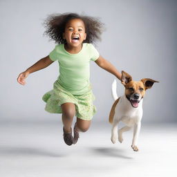 An image of a young girl in a playful stance, mimicking a dog's playful stance