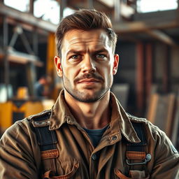 A hardworking man in a dynamic working environment, showcasing determination and strength