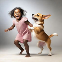 An image of a young girl in a playful stance, mimicking a dog's playful stance