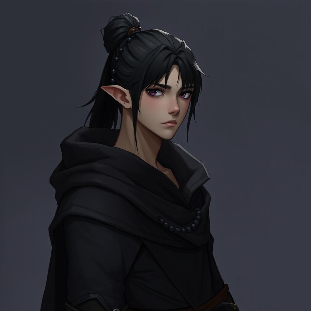 A 32-year-old male half-elf character of medium height, designed to blend in with humans