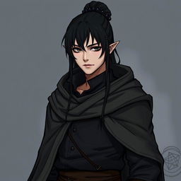 A 32-year-old male half-elf character of medium height, designed to blend in with humans