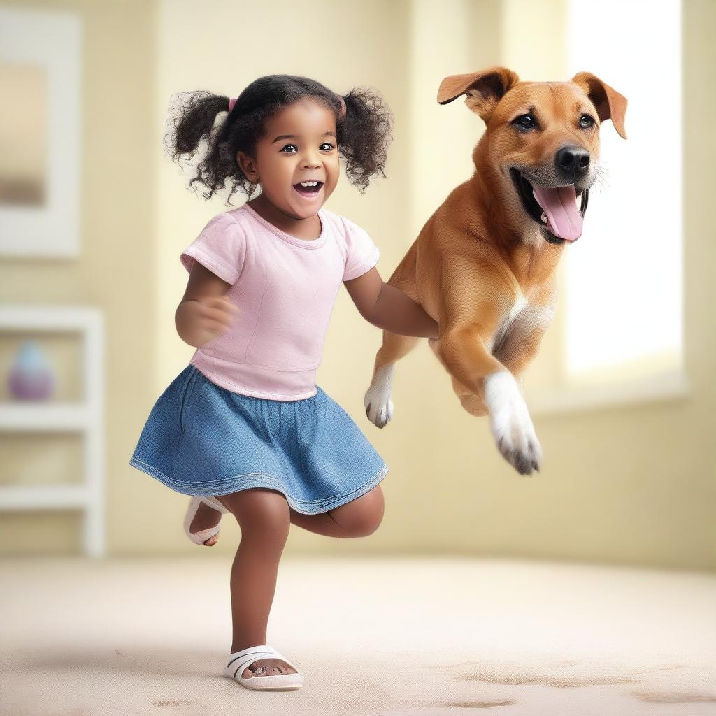 An image of a young girl in a playful stance, mimicking a dog's playful stance