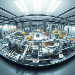 A complex industrial facility or system diagram that illustrates various energy resources