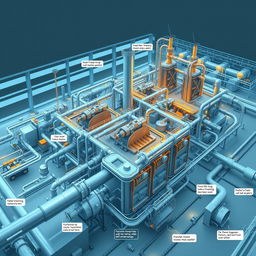 A complex industrial facility or system diagram that illustrates various energy resources