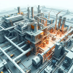 A complex industrial facility or system diagram that illustrates various energy resources