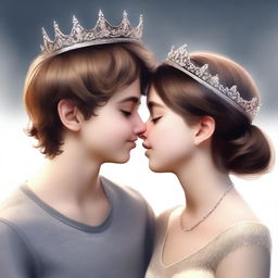 A high-quality, realistic digital art piece captures a tender moment between a British girl and an Australian boy, both appearing around 14 years old