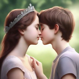 A high-quality, realistic digital art piece captures a tender moment between a British girl and an Australian boy, both appearing around 14 years old