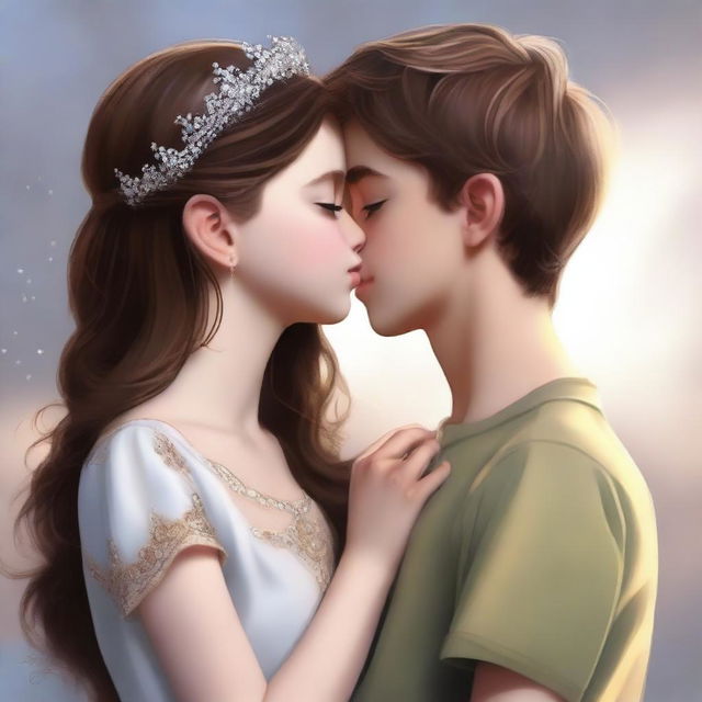 A high-quality, realistic digital art piece captures a tender moment between a British girl and an Australian boy, both appearing around 14 years old