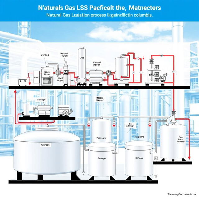 A detailed schematic illustration of the natural gas liquefaction process using the KSMR method