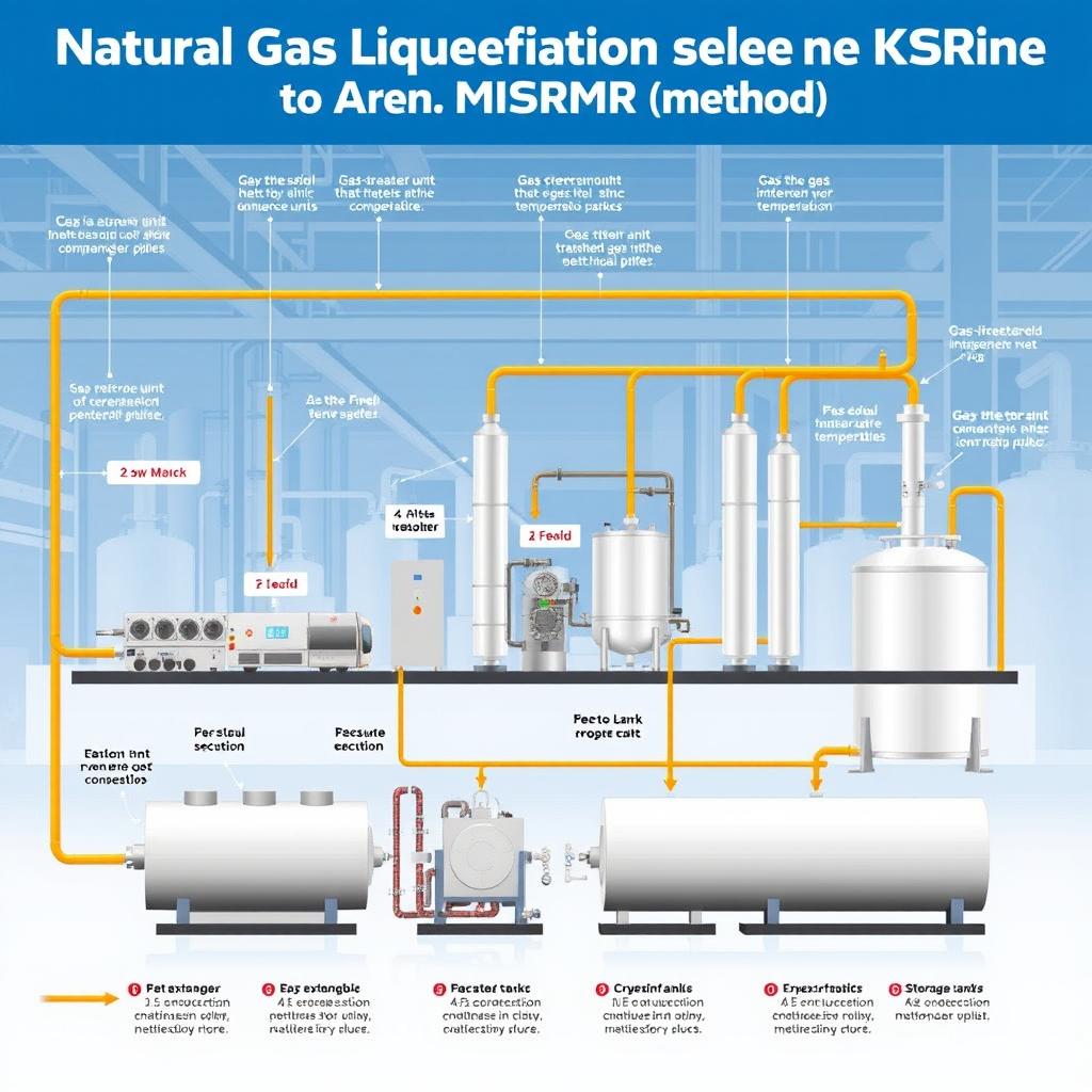 A detailed schematic illustration of the natural gas liquefaction process using the KSMR method