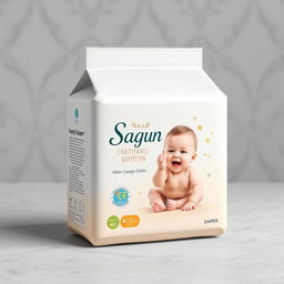 A premium package design for 'Sagun Daiper', featuring unique and eye-catching elements that convey luxury and high quality