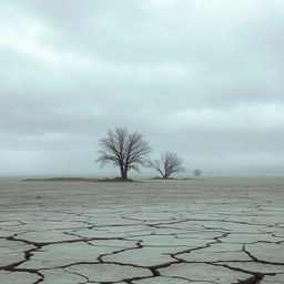 An abstract representation of emptiness and stillness, featuring a vast, desolate landscape under a muted, cloudy sky