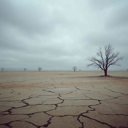 An abstract representation of emptiness and stillness, featuring a vast, desolate landscape under a muted, cloudy sky