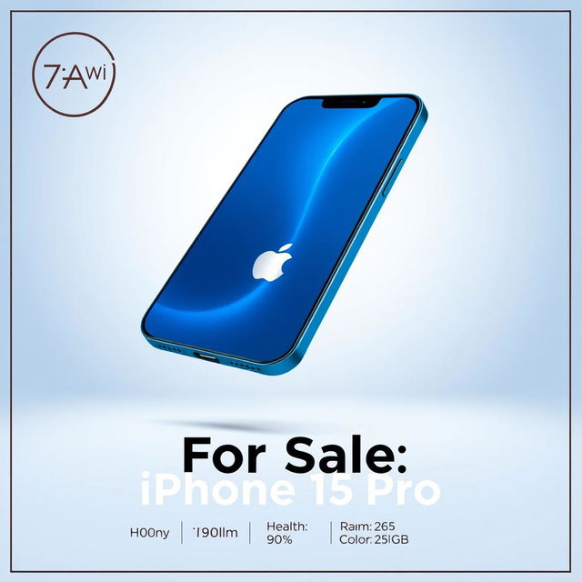 An advertisement poster featuring the iPhone 15 Pro, prominently displayed in the center with a sleek design