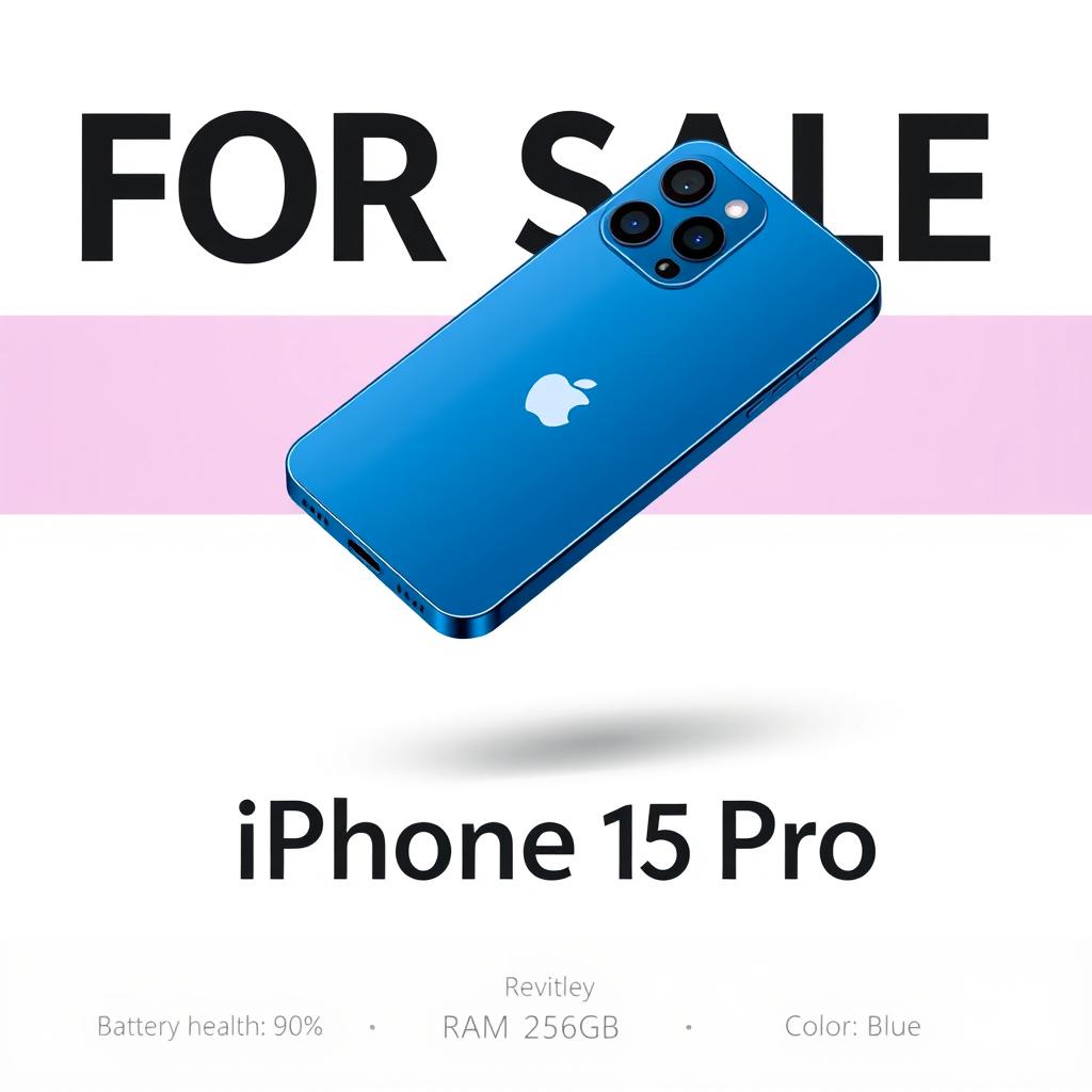 An advertisement poster featuring the iPhone 15 Pro, prominently displayed in the center with a sleek design