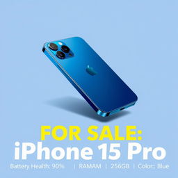 An advertisement poster featuring the iPhone 15 Pro, prominently displayed in the center with a sleek design
