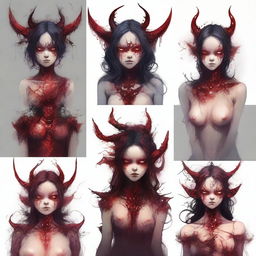 A series of high-quality digital art images depict the narrative of a girl's transformation into a demon