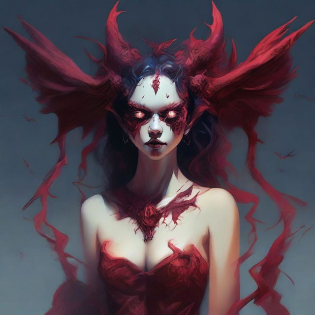 A series of high-quality digital art images depict the narrative of a girl's transformation into a demon