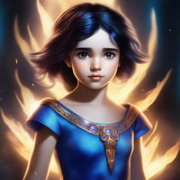 A high-quality digital art image depicts a 6-year-old girl, who is the daughter of Hades from the Percy Jackson series