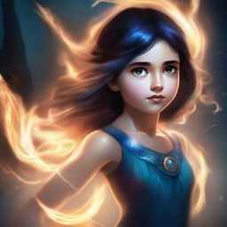 A high-quality digital art image depicts a 6-year-old girl, who is the daughter of Hades from the Percy Jackson series