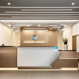 A hospital reception measuring 15' x 35' equipped with a sleek and practical cash counter. The area is well-lit, inviting, and designed with easily navigatable spaces.