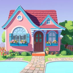 A 2D illustration of a charming little house created in a 1:1 aspect ratio, inspired by the delightful aesthetics of the game Townscaper