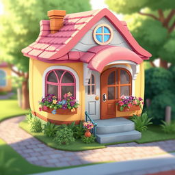 A 2D illustration of a charming little house created in a 1:1 aspect ratio, inspired by the delightful aesthetics of the game Townscaper