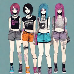 A digital art image portrays a group of fashionable emo girls